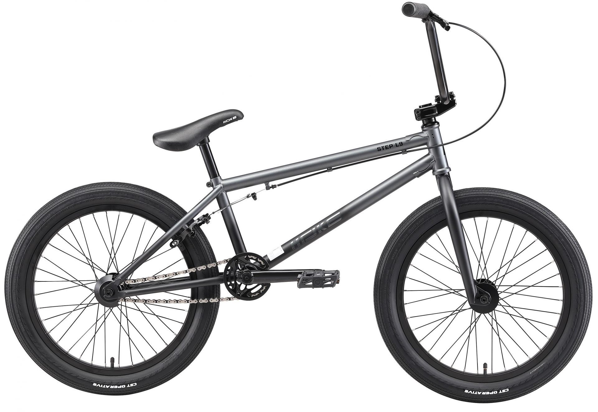 HOKE BMX Step L9 матовый серебристый-чёрный Стальная рама, Тормоза U-Brake задний  V-Brake передний, втулки на промподшипниках